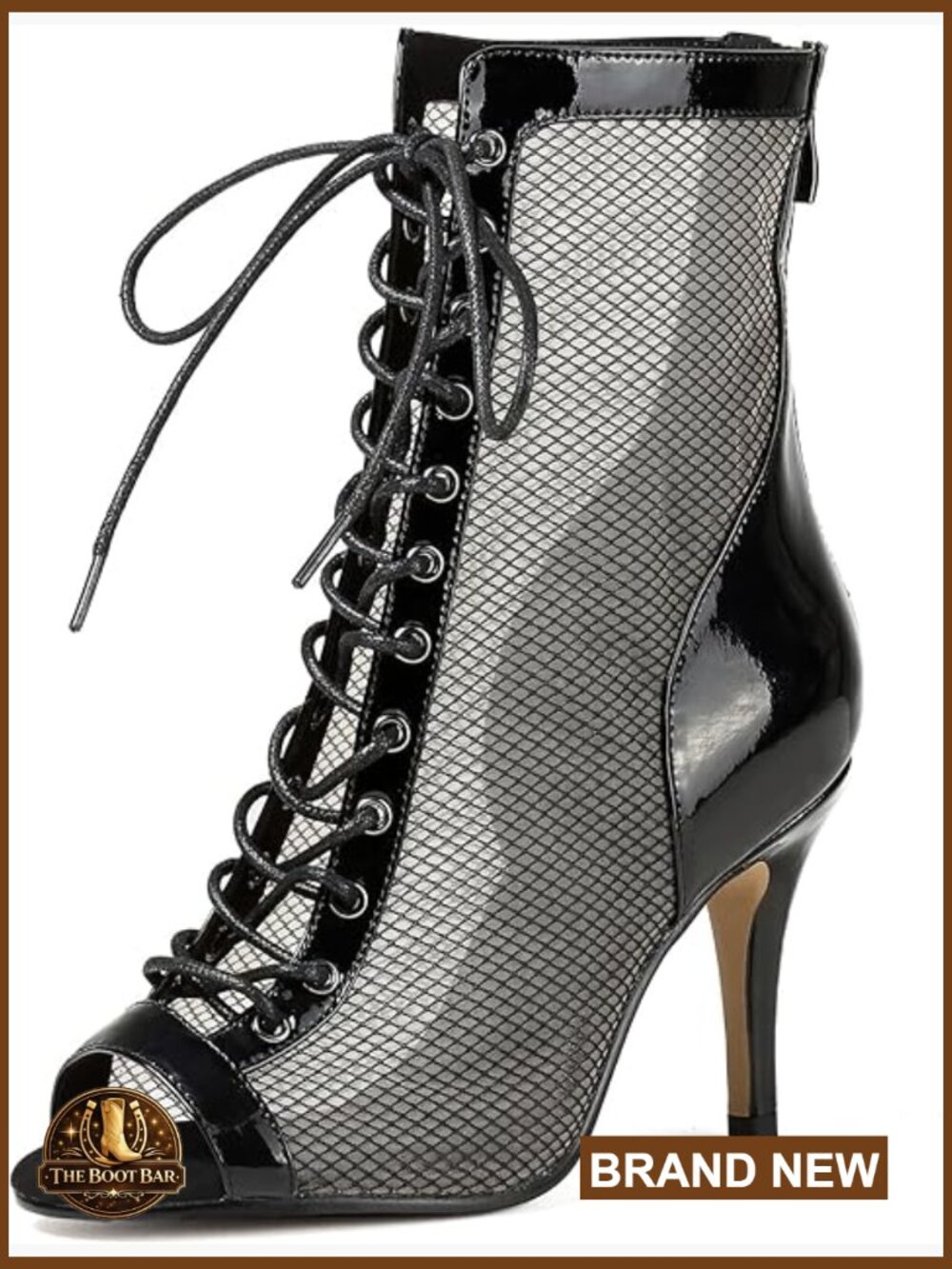 Lace-Up Mesh Jazz Ankle Boots, Stiletto Heel Peep Toe Dance Shoes